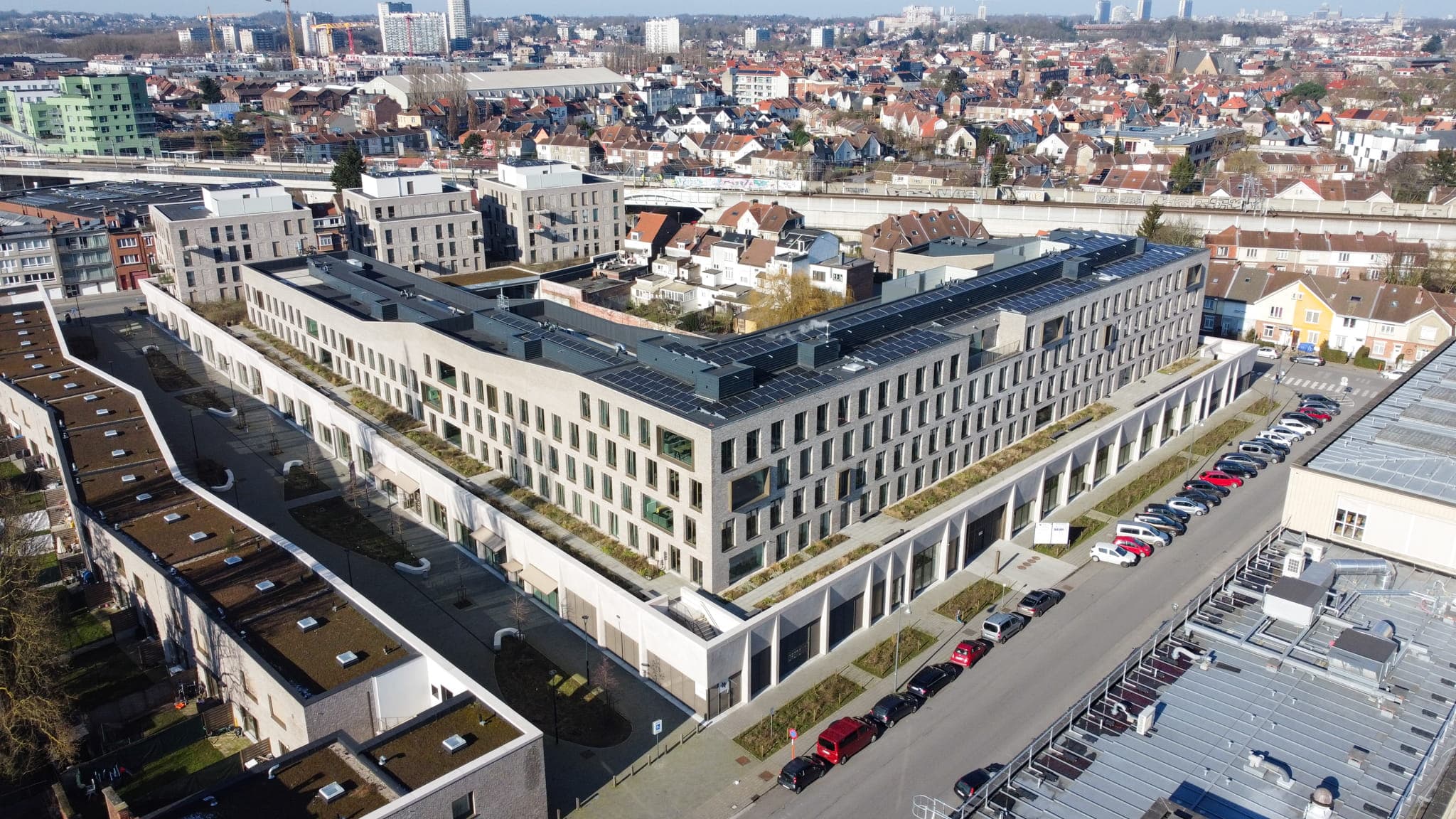 Aerial view of CityCampus and its surrounding access roads